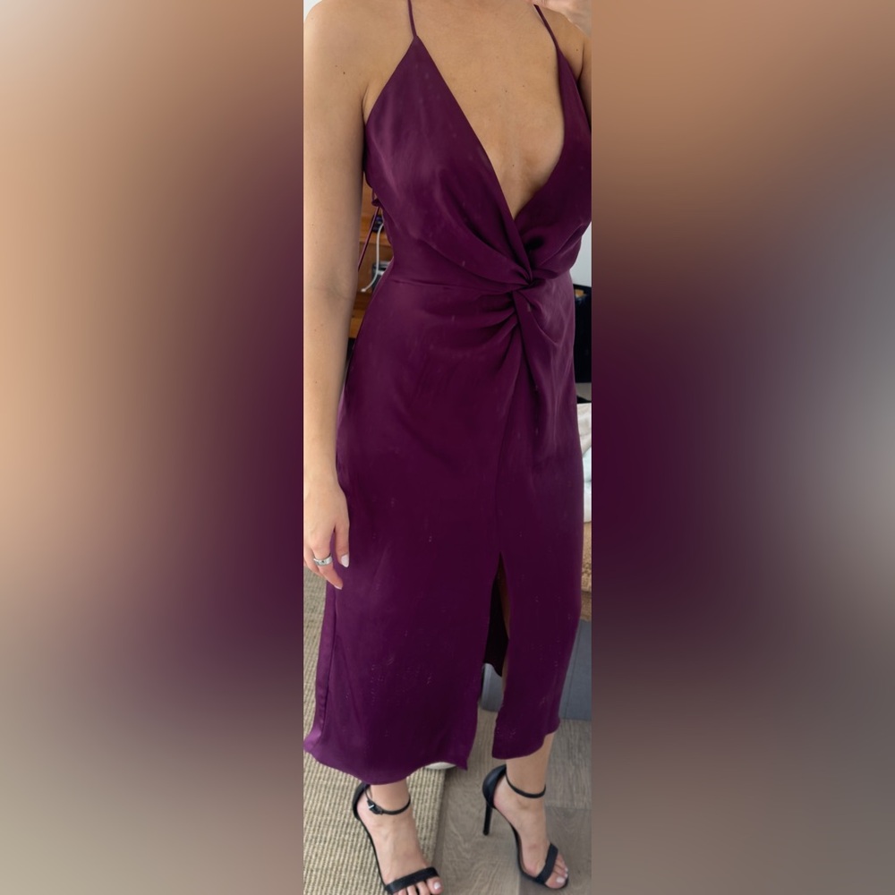Zara Deep Purple Midi Dress with Knot Detail